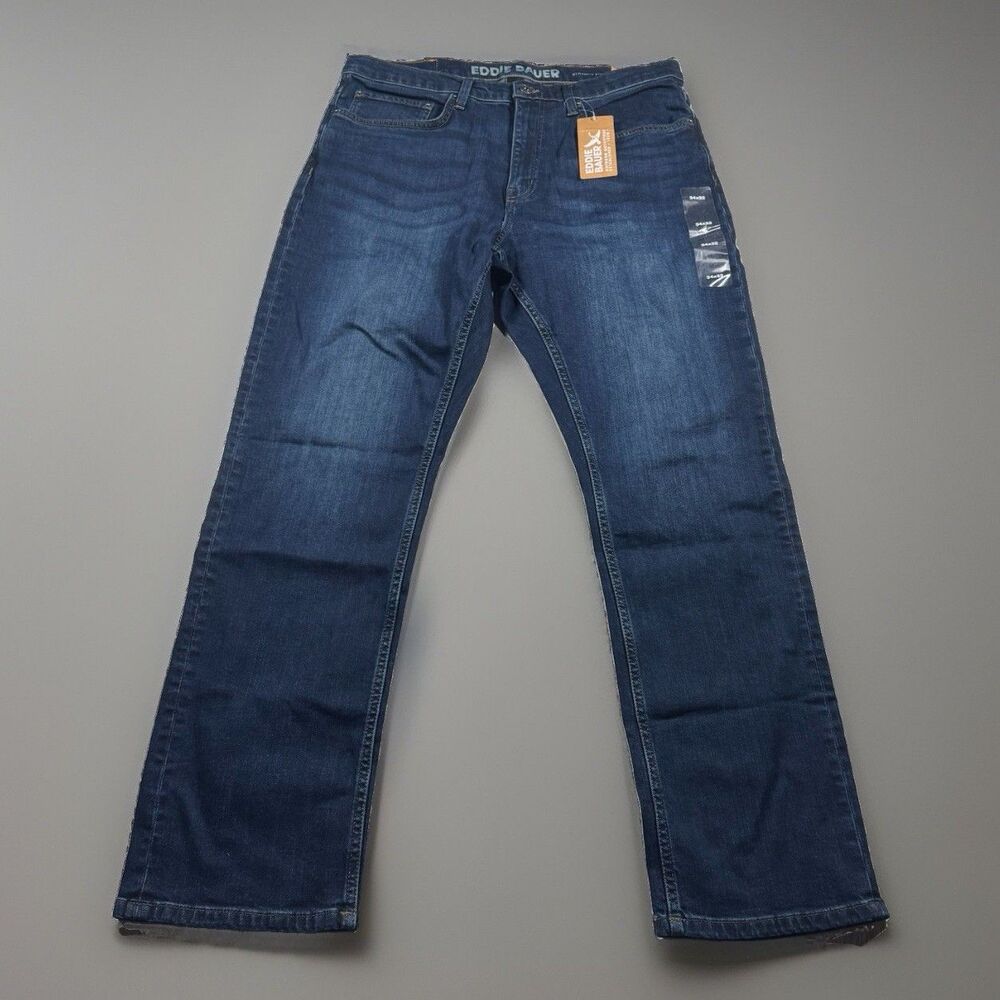 Eddie Bauer Mr Eddies Flex Jeans Men’s 34x32 Dark Wash Straight Leg Stretch NEW
